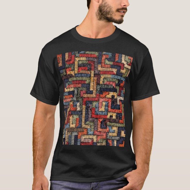 Camiseta Textura geométrica bordada, étnica (Anverso)
