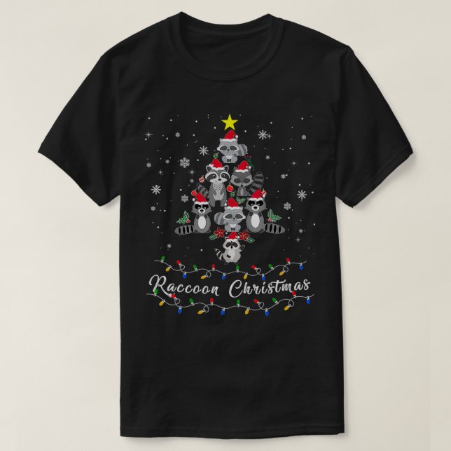 Camiseta Th Cute Raccoon Christmas Tree Pajama Matching Cos (Diseño del anverso)