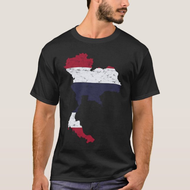 Camiseta Thailand Thai Flag Map Silhouette Travel Vacation  (Anverso)