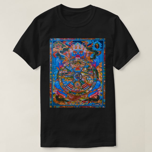 Camiseta Thangka Samsara Mandala Rueda budista tibetana de  (Diseño del anverso)