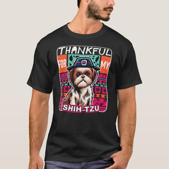Camiseta Thank You My Shih Tzu Dog Scarf Pilgrim Happy Than (Anverso)