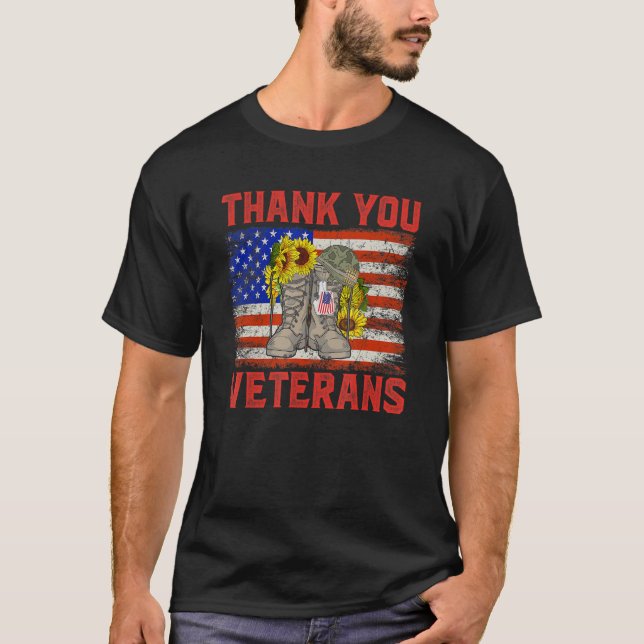Camiseta Thank You Veterans Combat Boots Sunflower Veteran  (Anverso)
