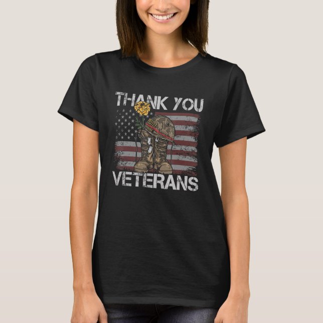 Camiseta Thank You  Veterans Day & Memorial Day combat boot (Anverso)