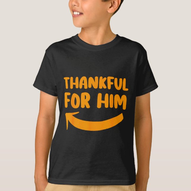 Camiseta Thankful For Him Her Thanksgiving Matching Couples (Anverso)