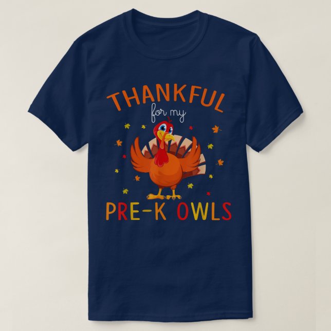 Camiseta Thankful for My Pre-K Owls Autumn Fall Turkey Than (Diseño del anverso)