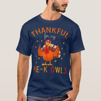 Camiseta Thankful for My Pre-K Owls Autumn Fall Turkey Than