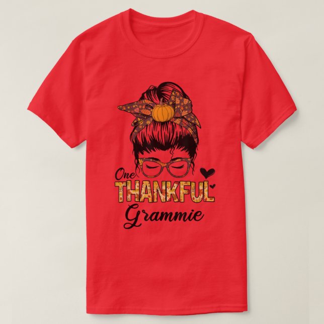 Camiseta Thankful Grammie Funny Messy Bun Fall Autumn Thank (Diseño del anverso)