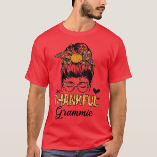 Camiseta Thankful Grammie Funny Messy Bun Fall Autumn Thank