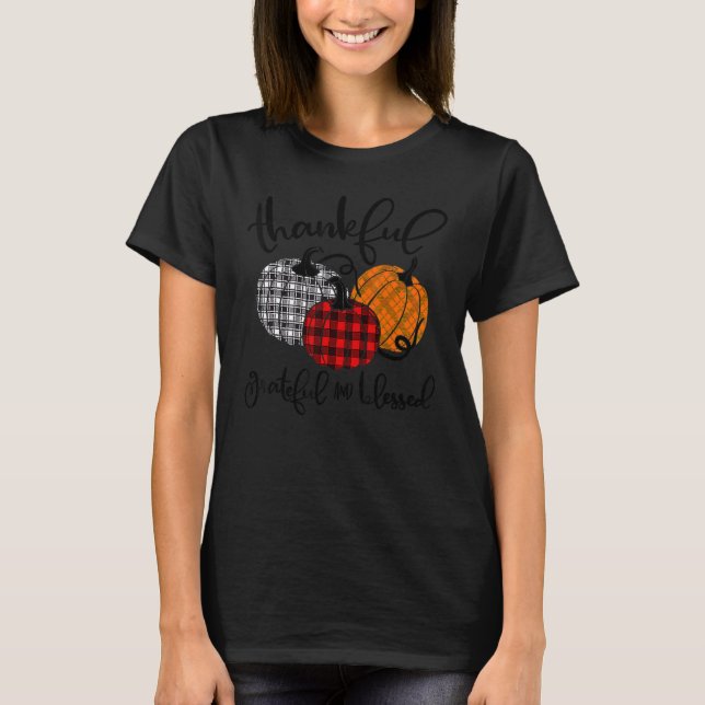 Camiseta Thankful Grateful And Blessed Pumpkin Fall Leopard (Anverso)