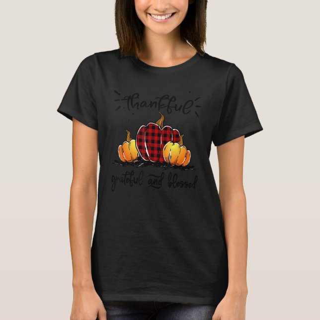 Camiseta Thankful Grateful And Blessed Pumpkin Fall Leopard (Anverso)