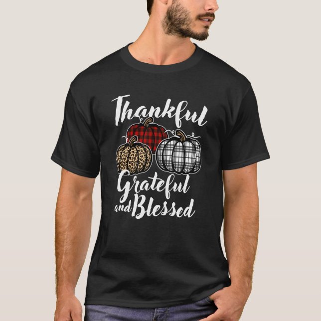 Camiseta Thankful Grateful And Blessed Thanksgiving Leopard (Anverso)