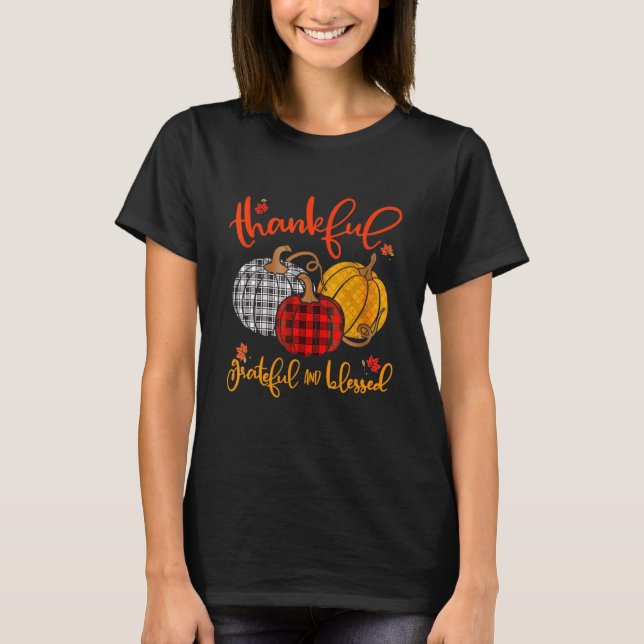 Camiseta Thankful Grateful Blessed Autumn Fall Pumpkin Outf (Anverso)