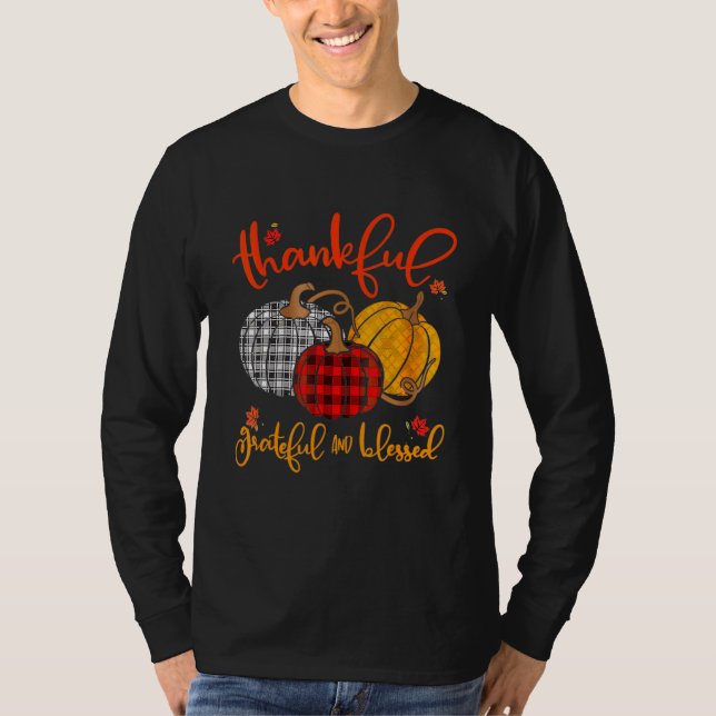 Camiseta Thankful Grateful Blessed Autumn Fall Pumpkin Outf (Anverso)