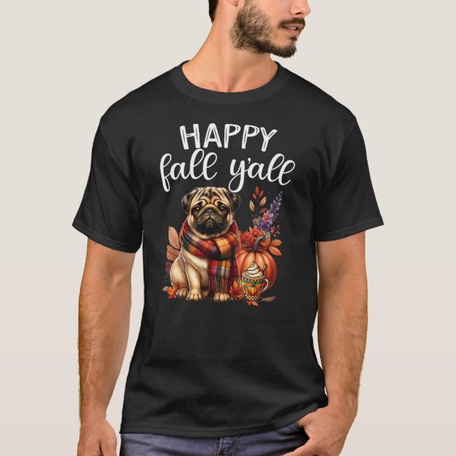 Camiseta Thankful Grateful Blessed Dog Cute Pug Fall Y'all  (Anverso)