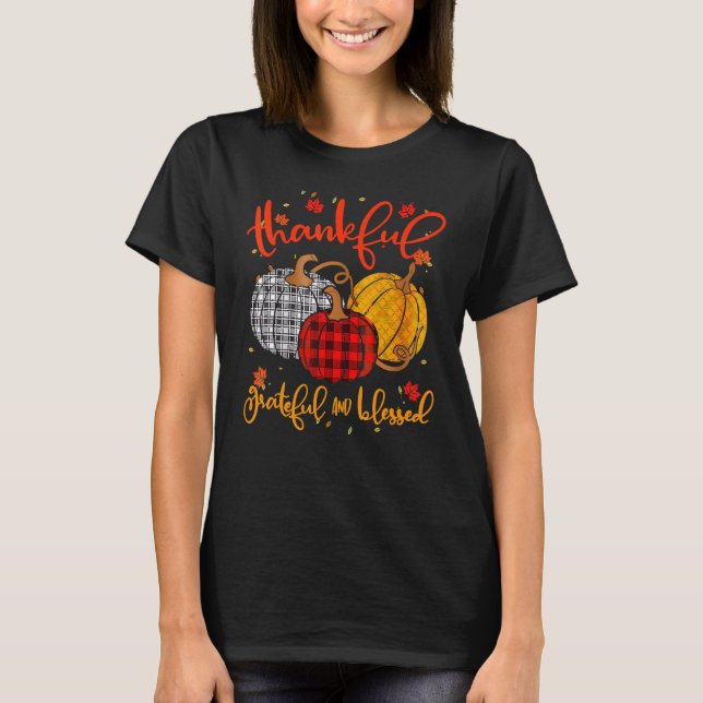 Camiseta Thankful Grateful Blessed Fall Pumpkin Thanksgivin (Anverso)