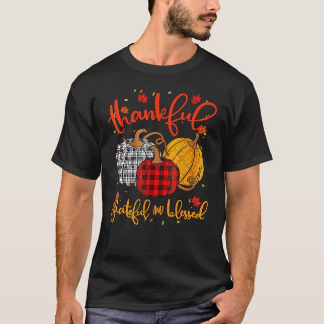 Camiseta Thankful Grateful Blessed Fall Pumpkin Thanksgivin (Anverso)