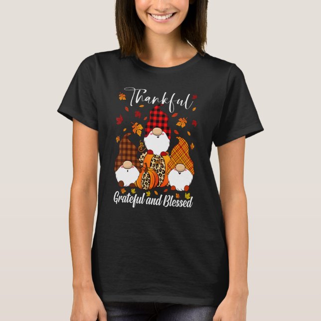 Camiseta Thankful Grateful Blessed Gnome Thanksgiving Fall  (Anverso)