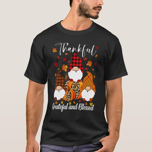 Camiseta Thankful Grateful Blessed Gnome Thanksgiving Fall  (Anverso)