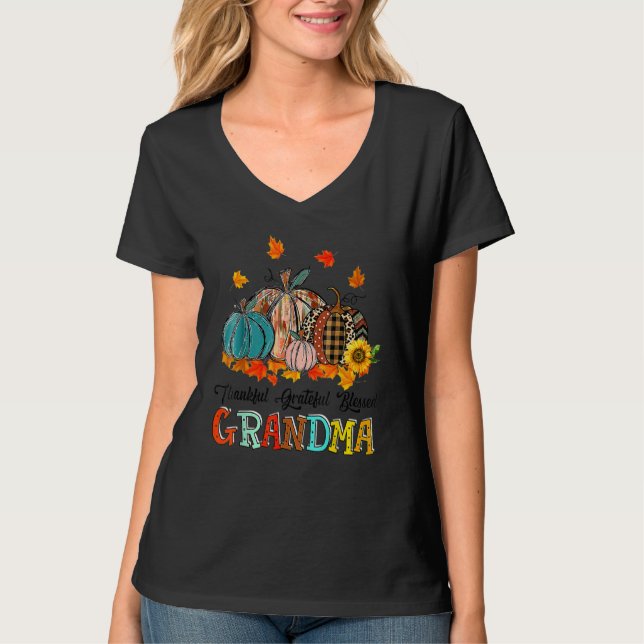 Camiseta Thankful Grateful Blessed Grammy Pumpkins Thanksgi (Anverso)