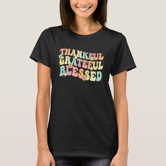 Camiseta Thankful Grateful Blessed Groovy Thanksgiving Day (Anverso)