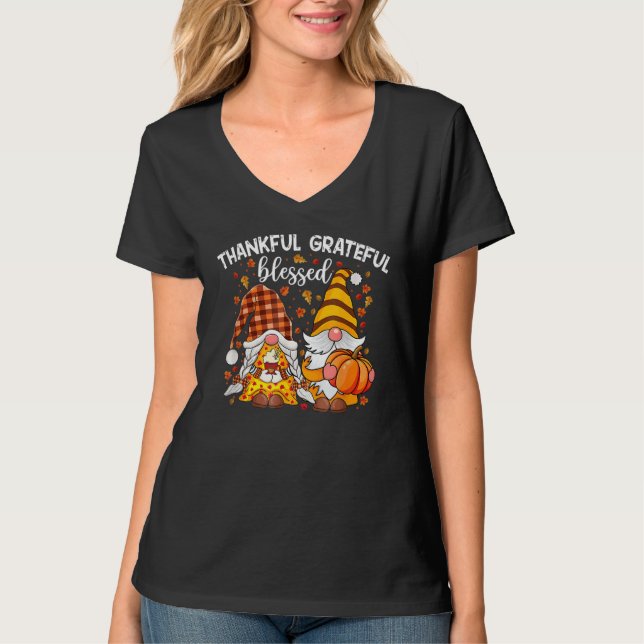 Camiseta Thankful Grateful Blessed Happy Thanksgiving Plaid (Anverso)