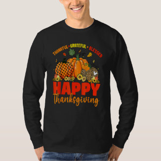 Camiseta Thankful Grateful Blessed Leopard Plaid Pumpkin Th