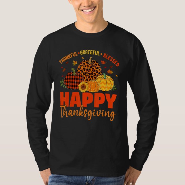 Camiseta Thankful Grateful Blessed Leopard Plaid Pumpkin Th (Anverso)