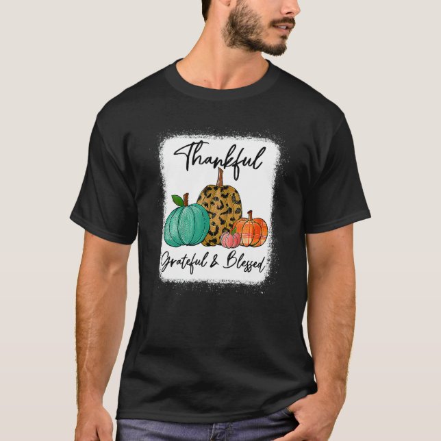 Camiseta Thankful Grateful Blessed Leopard Pumpkin Fall Tha (Anverso)