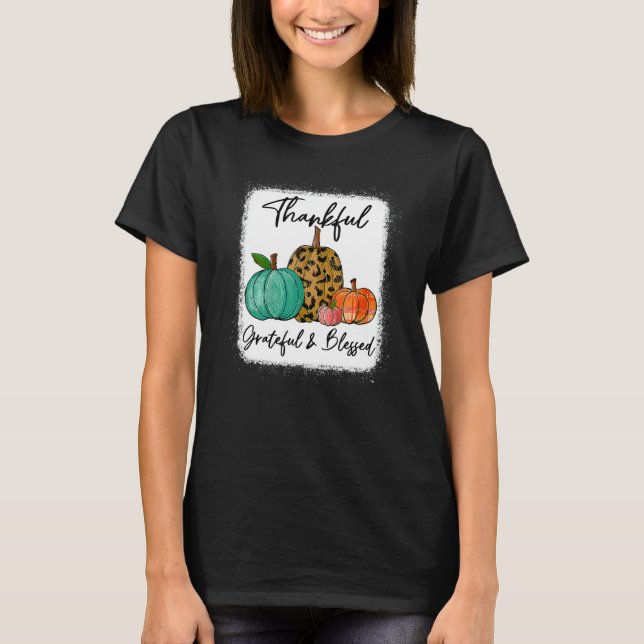 Camiseta Thankful Grateful Blessed Leopard Pumpkin Fall Tha (Anverso)
