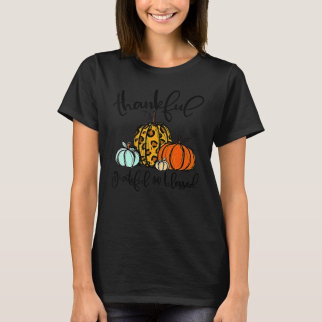 Camiseta Thankful Grateful Blessed Leopard Pumpkins Thanksg (Anverso)
