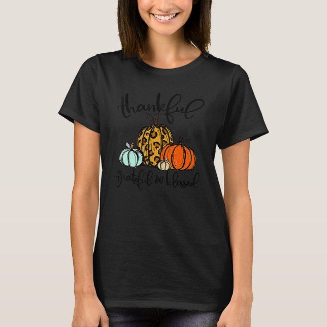 Camiseta Thankful Grateful Blessed Leopard Pumpkins Thanksg (Anverso)