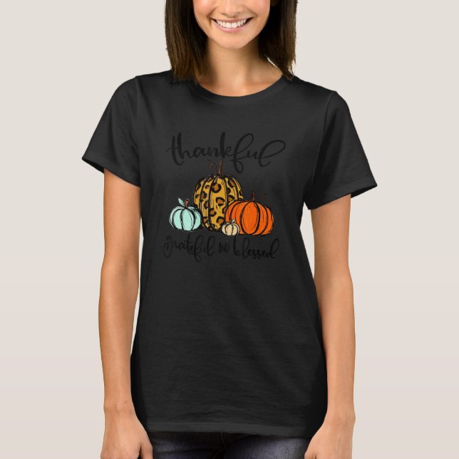 Camiseta Thankful Grateful Blessed Leopard Pumpkins Thanksg (Anverso)