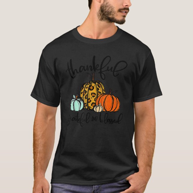 Camiseta Thankful Grateful Blessed Leopard Pumpkins Thanksg (Anverso)