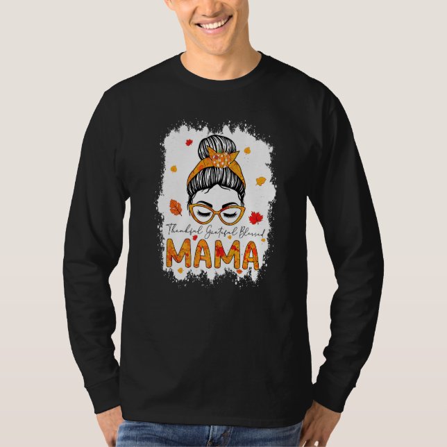 Camiseta Thankful Grateful Blessed Mama Pumpkins Messy Bun  (Anverso)