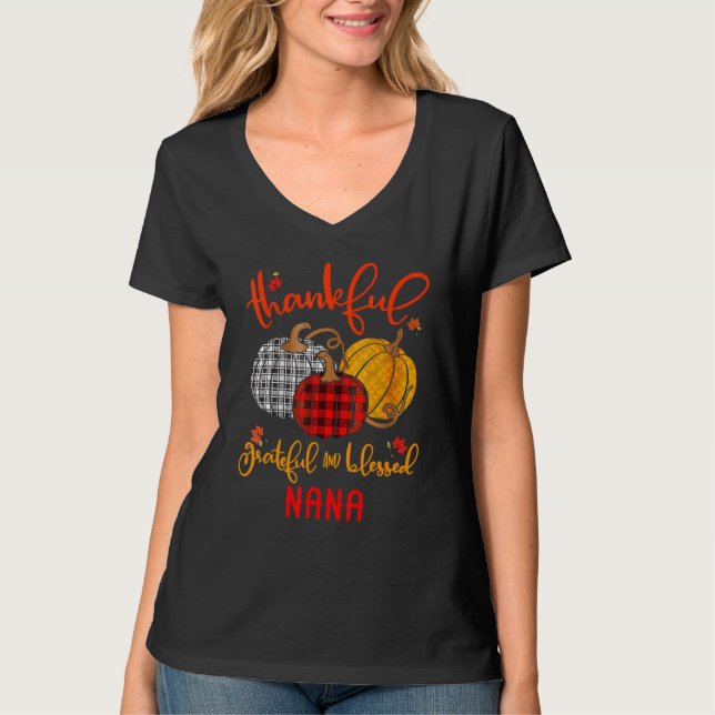 Camiseta Thankful Grateful Blessed Nana Autumn Fall Pumpkin (Anverso)
