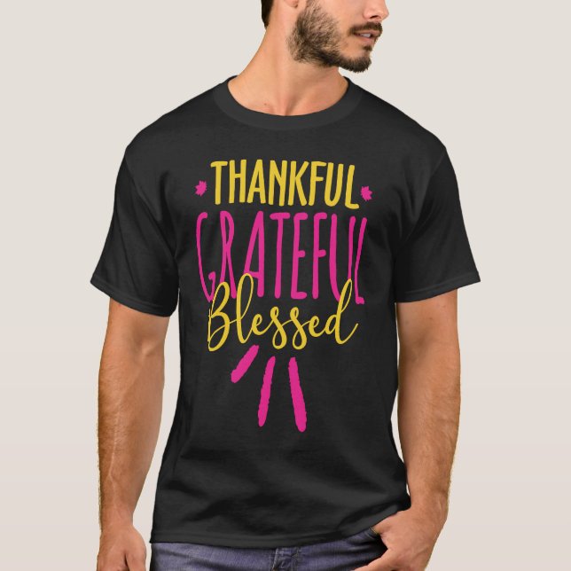 Camiseta Thankful Grateful Blessed Pink and Gold Graphic Ch (Anverso)