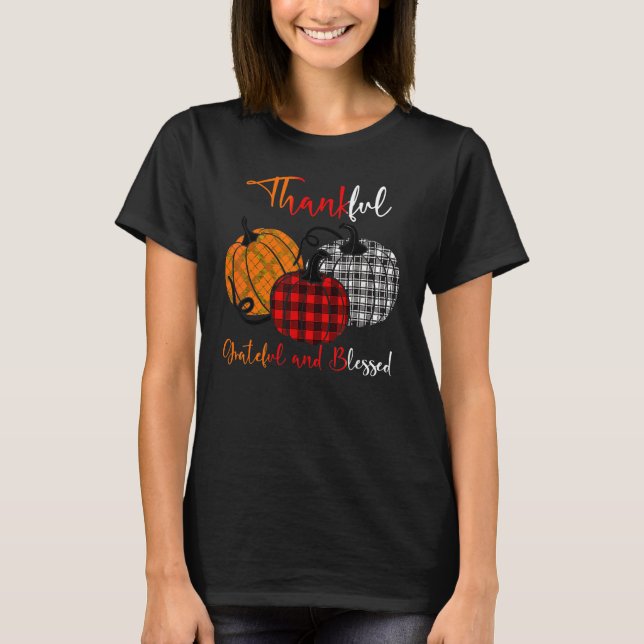 Camiseta Thankful Grateful Blessed Plaid Pumpkin Thanksgivi (Anverso)
