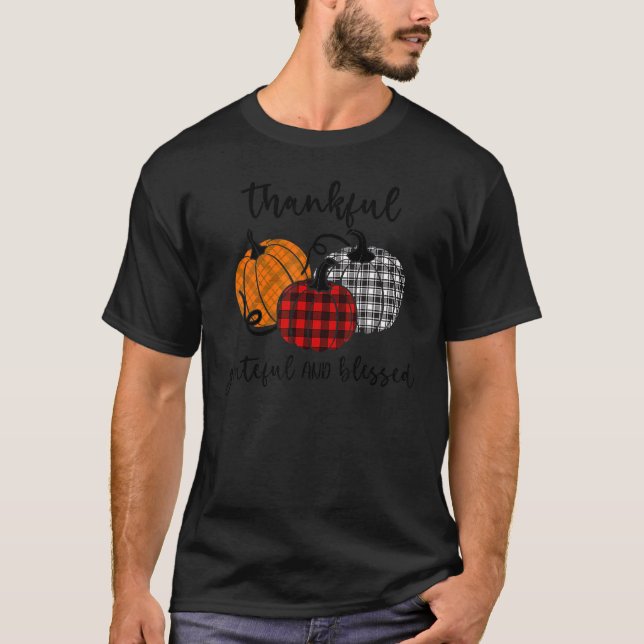 Camiseta Thankful Grateful Blessed Plaid  Thanksgiving Men  (Anverso)