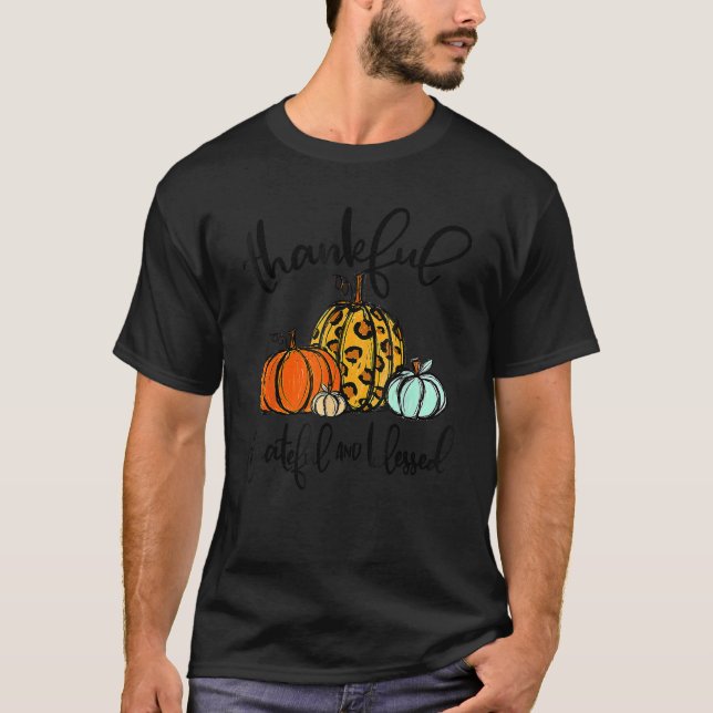 Camiseta Thankful Grateful Blessed Pumpkin Leopard Plaid Th (Anverso)