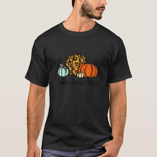 Camiseta Thankful Grateful Blessed Pumpkin Leopard Plaid Th (Anverso)