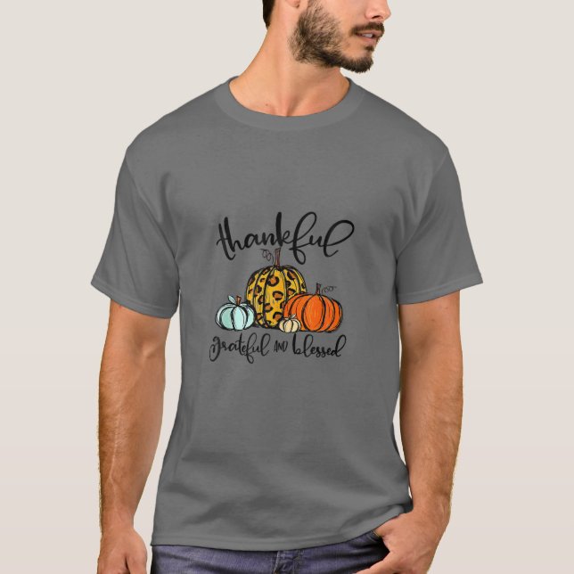 Camiseta Thankful Grateful Blessed Pumpkin Leopard Plaid Th (Anverso)