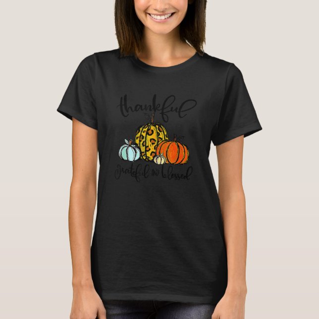 Camiseta Thankful Grateful Blessed Pumpkin Leopard Thanksgi (Anverso)