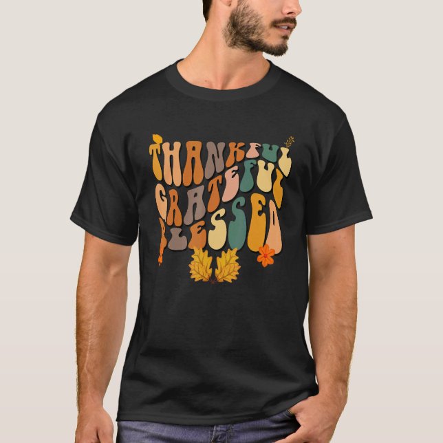Camiseta Thankful Grateful Blessed Retro (Anverso)