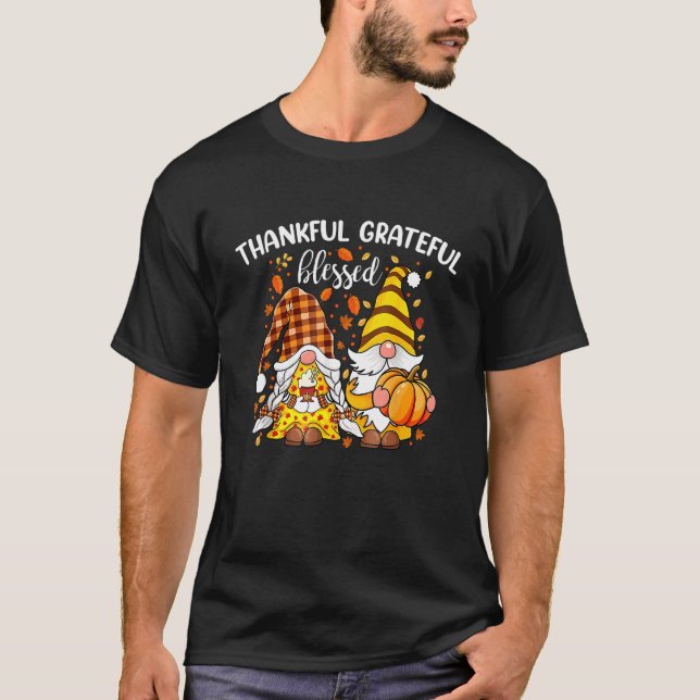 Camiseta Thankful Grateful Blessed Thanksgiving Fall Gnomes (Anverso)