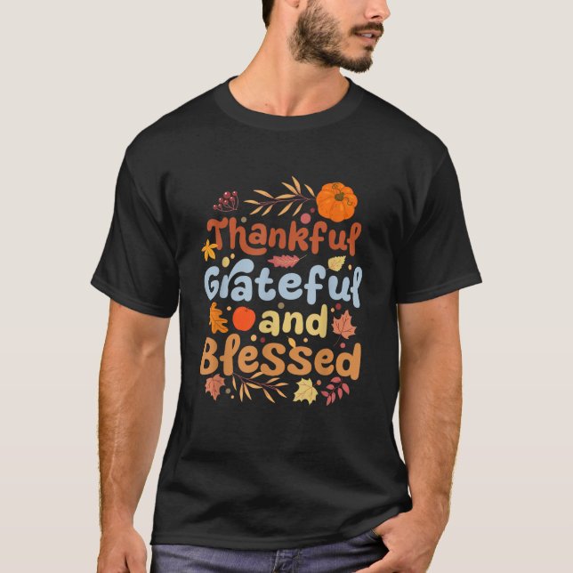 Camiseta Thankful Grateful Blessed Thanksgiving Pumpkin Fal (Anverso)