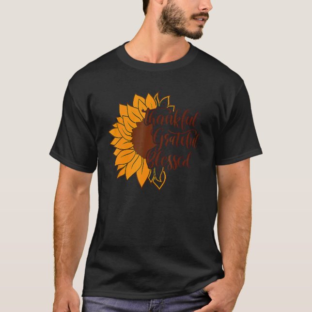 Camiseta Thankful Grateful Blessed Thanksgiving Sunflower (Anverso)