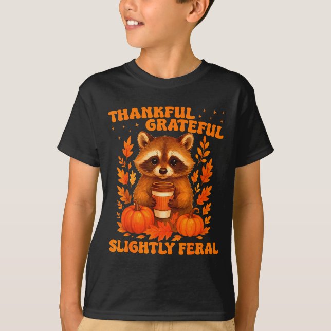 Camiseta Thankful Grateful Slightly Feral Funny Raccoon Tha (Anverso)