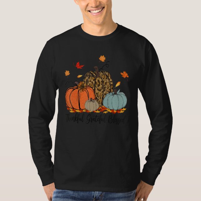 Camiseta Thankful Greatful Blessed Leopard Pumpkin  Thanksg (Anverso)