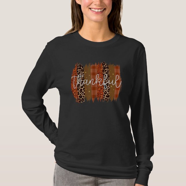 Camiseta Thankful Leopard Brushstrokes  Thanksgiving (Anverso)