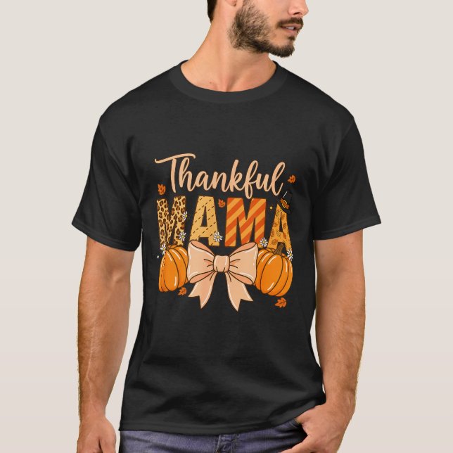 Camiseta Thankful Mama Pumpkin Fall Coquette Bow Thanksgivi (Anverso)
